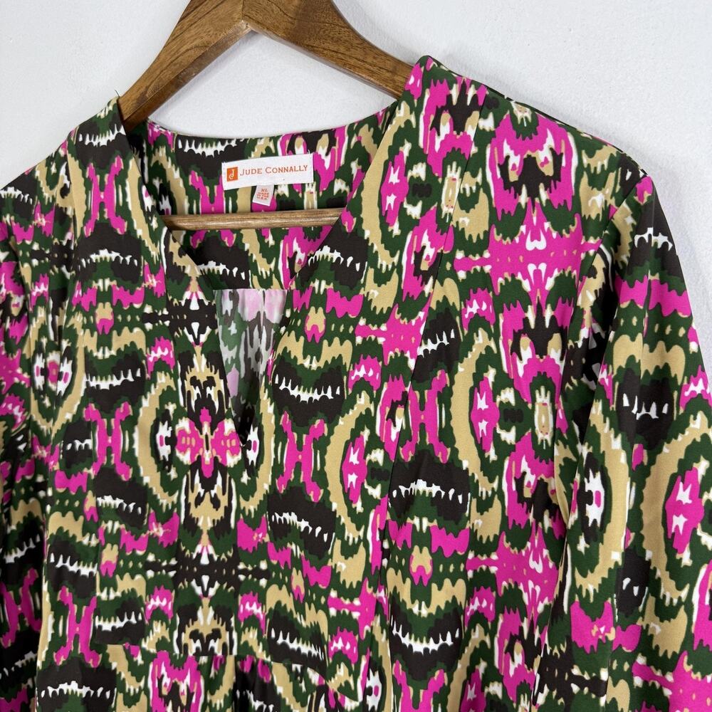 Jude Connally Geometric Dress Womens XL Classic Shift 3/4 Sleeve Pockets